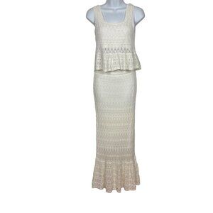 House Of Harlow 1960 Crochet Crop Top Maxi Skirt Ivory 2pc Set XS Boho NWT